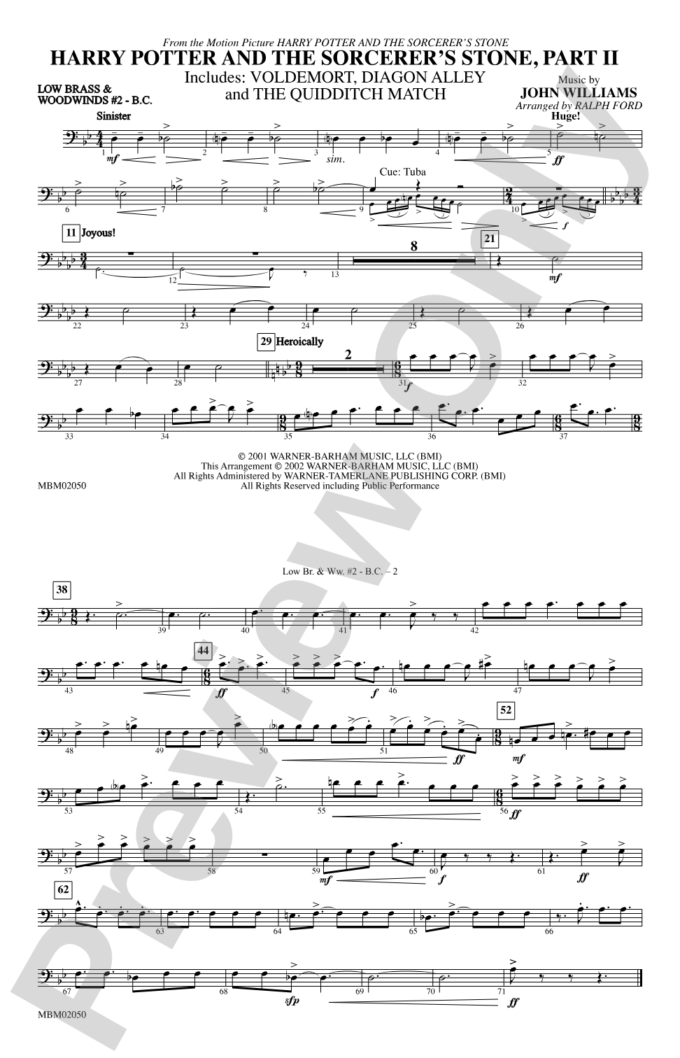 Harry Potter and the Sorcerer's Stone, Part II: Low Brass & Woodwinds #2 - Bass Clef