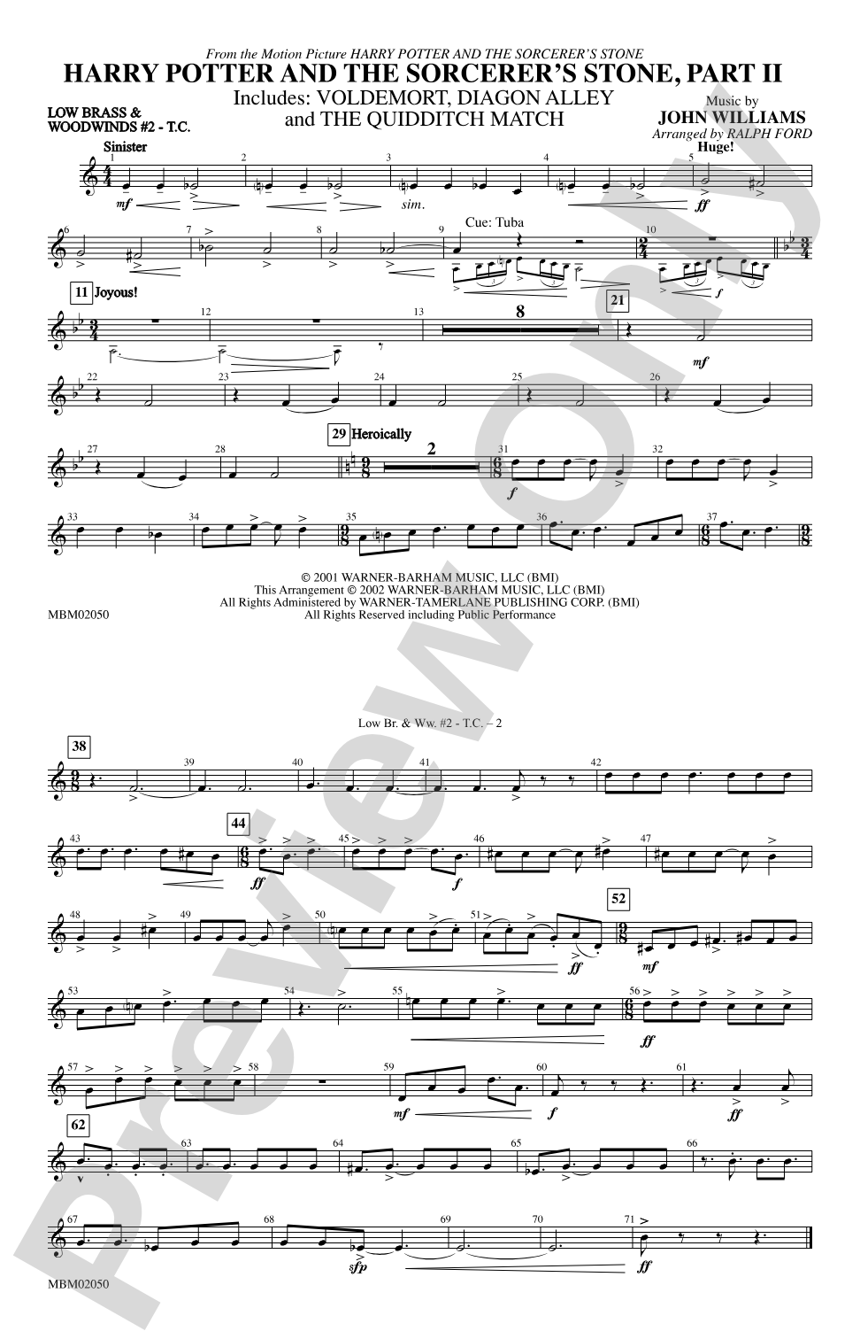 Harry Potter and the Sorcerer's Stone, Part II: Low Brass & Woodwinds #2 - Treble Clef