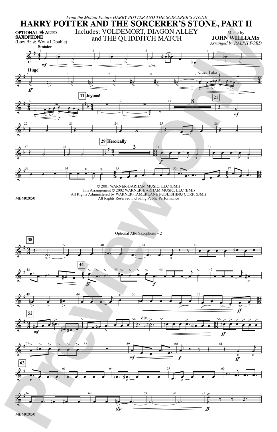Harry Potter and the Sorcerer's Stone, Part II: Optional Alto Sax