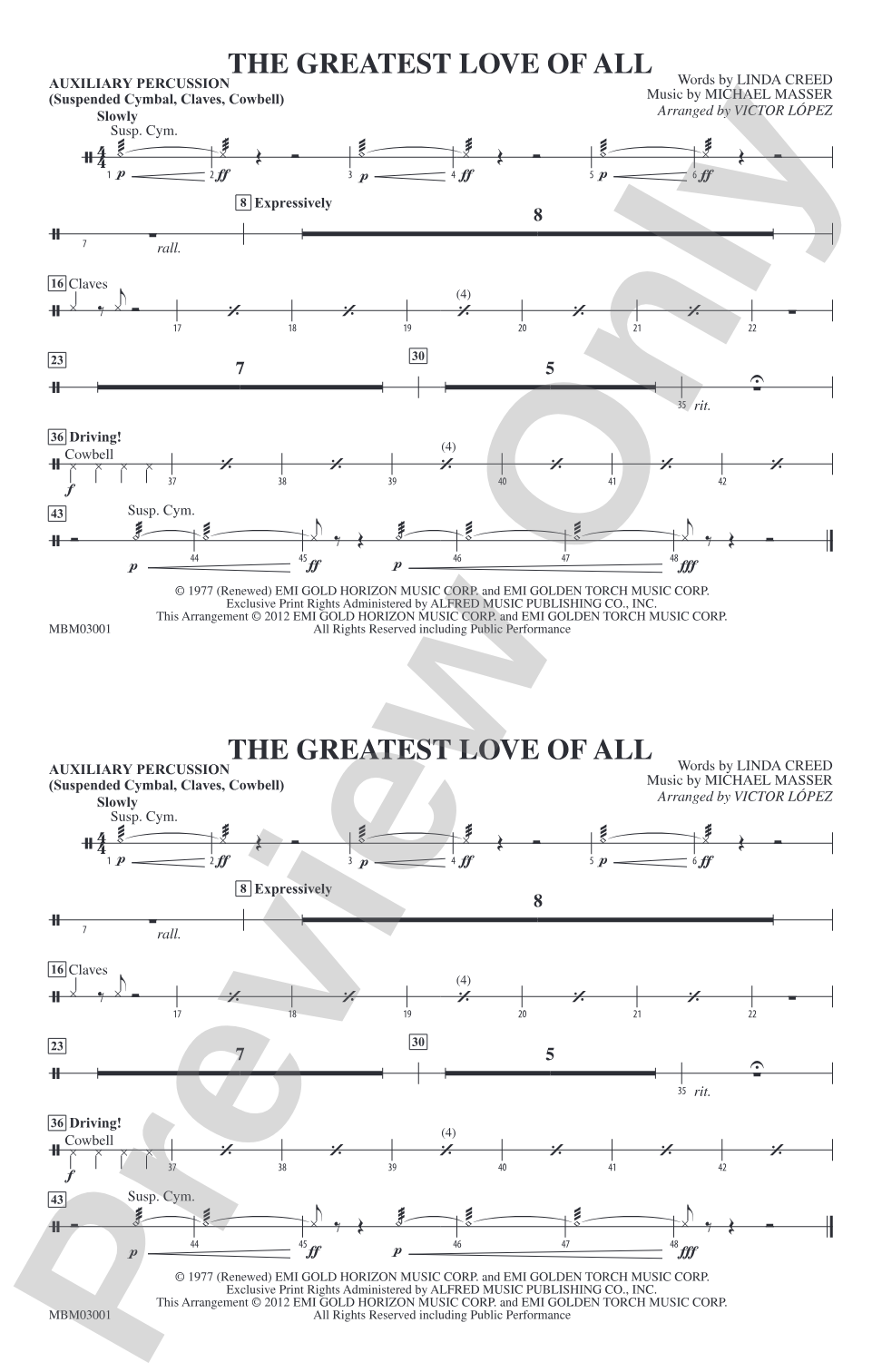 The Greatest Love of All: Auxiliary Percussion