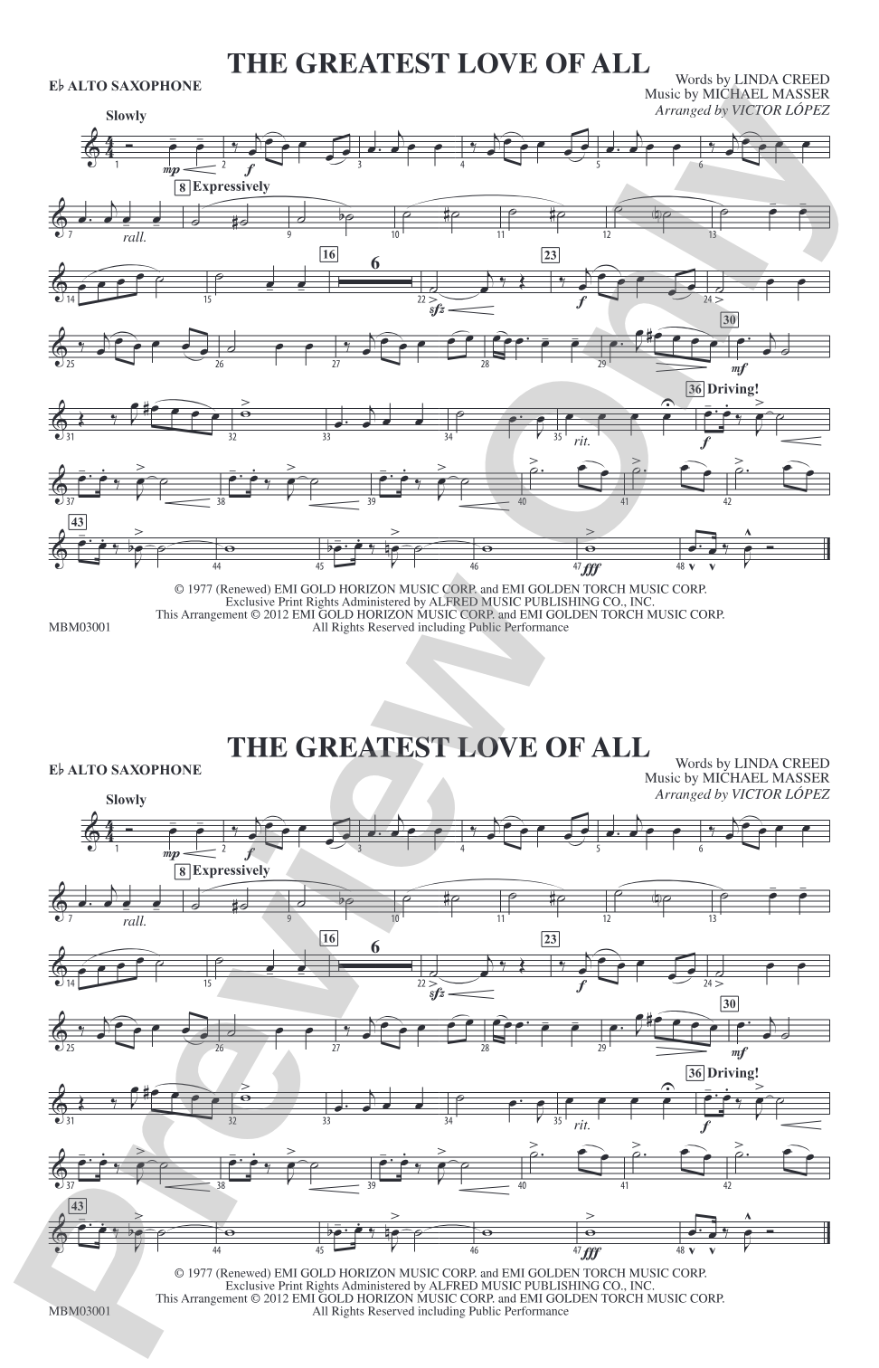 The Greatest Love of All: E-flat Alto Saxophone