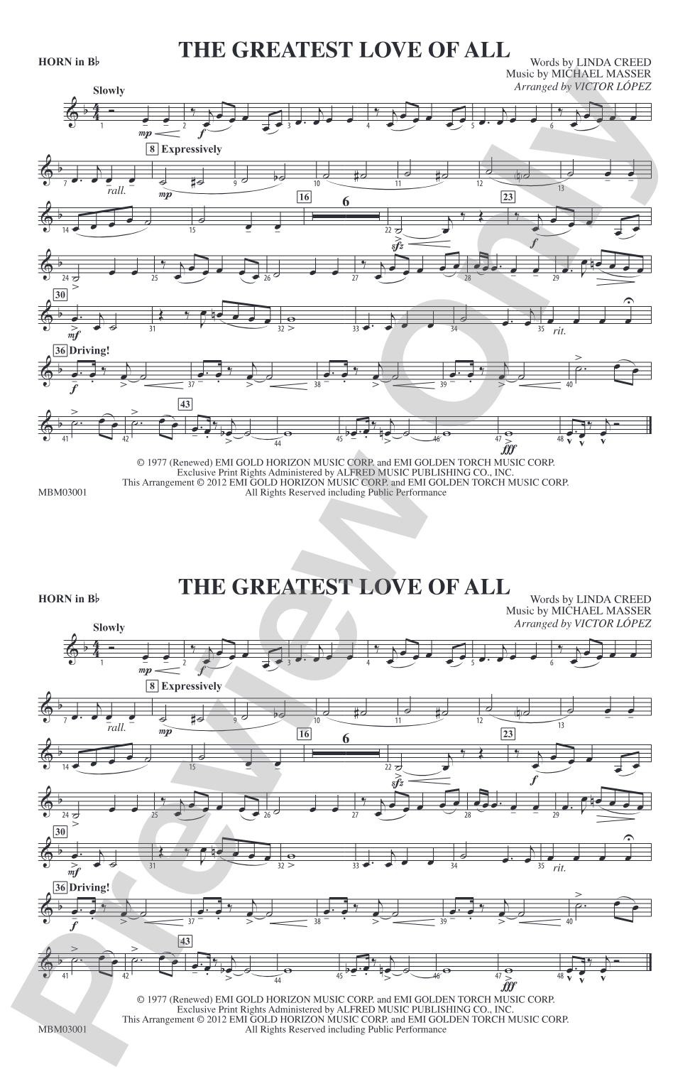 The Greatest Love of All: Horn in B flat