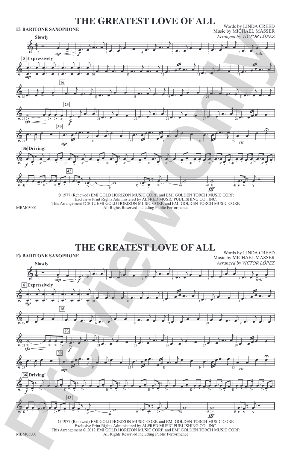 The Greatest Love of All: E-flat Baritone Saxophone