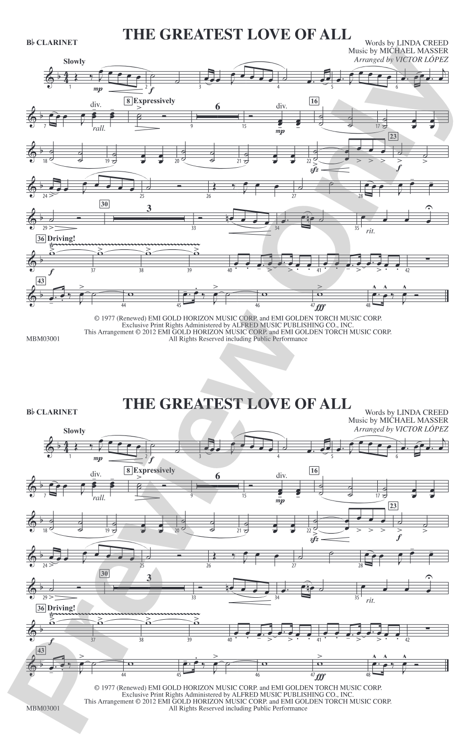 The Greatest Love of All: 1st B-flat Clarinet