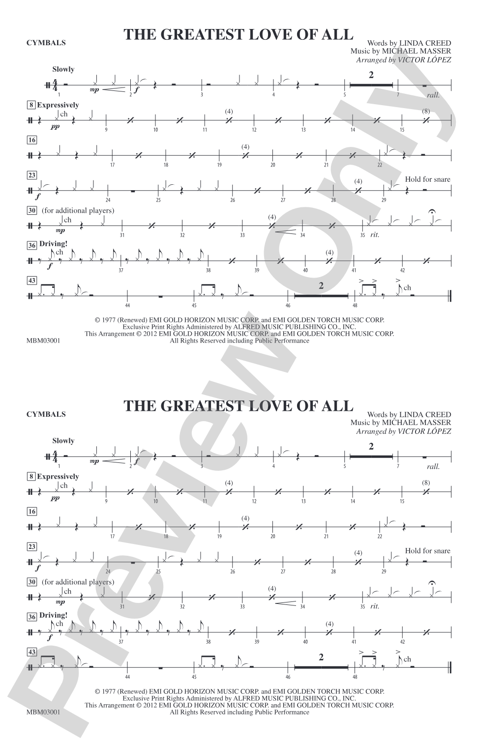 The Greatest Love of All: Cymbals