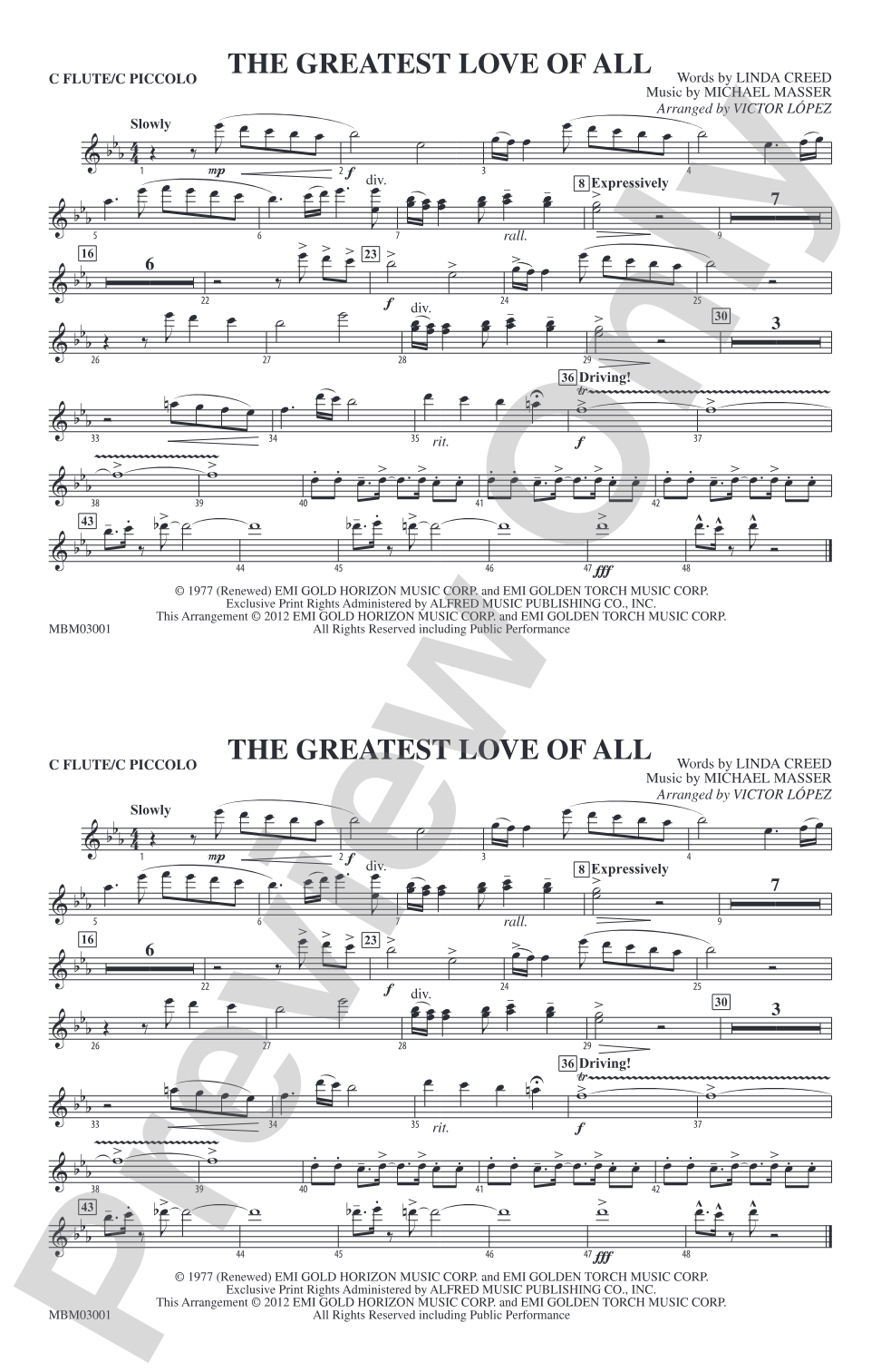 The Greatest Love of All: Flute