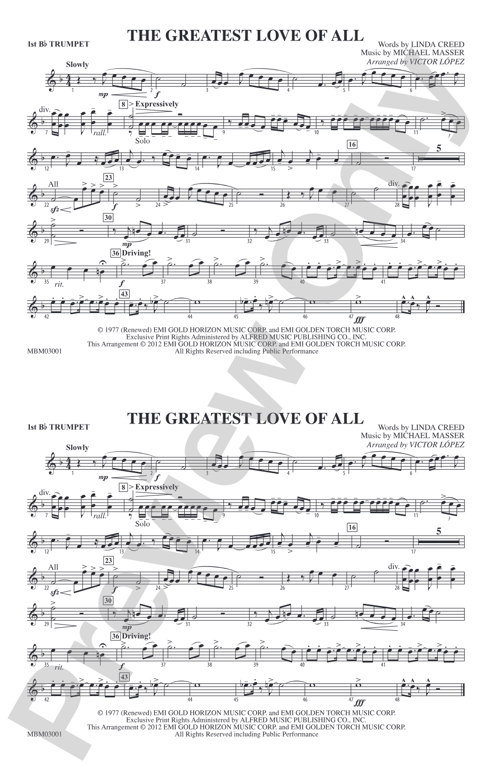 The Greatest Love of All: 1st B-flat Trumpet