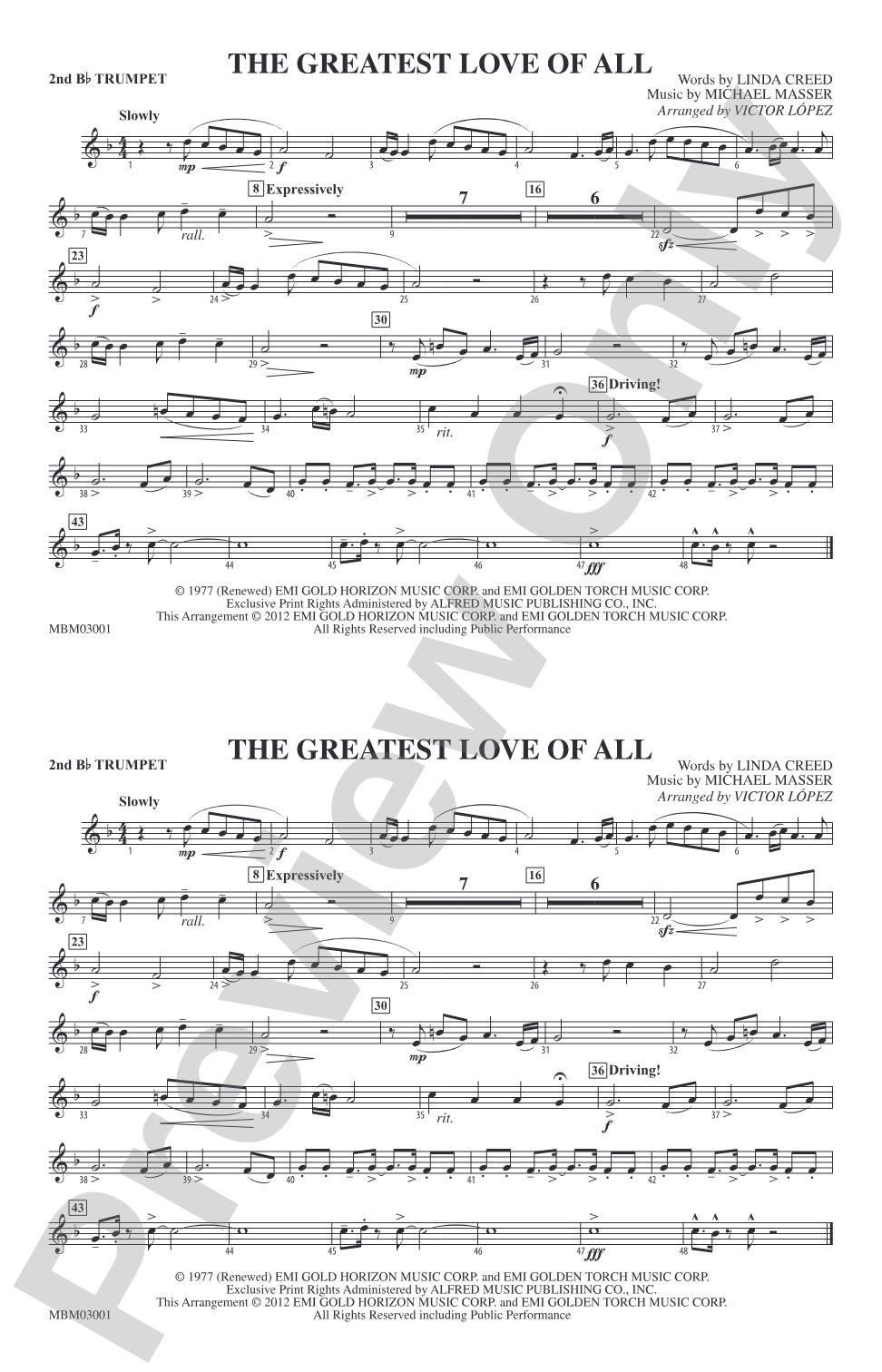 The Greatest Love of All: 2nd B-flat Trumpet