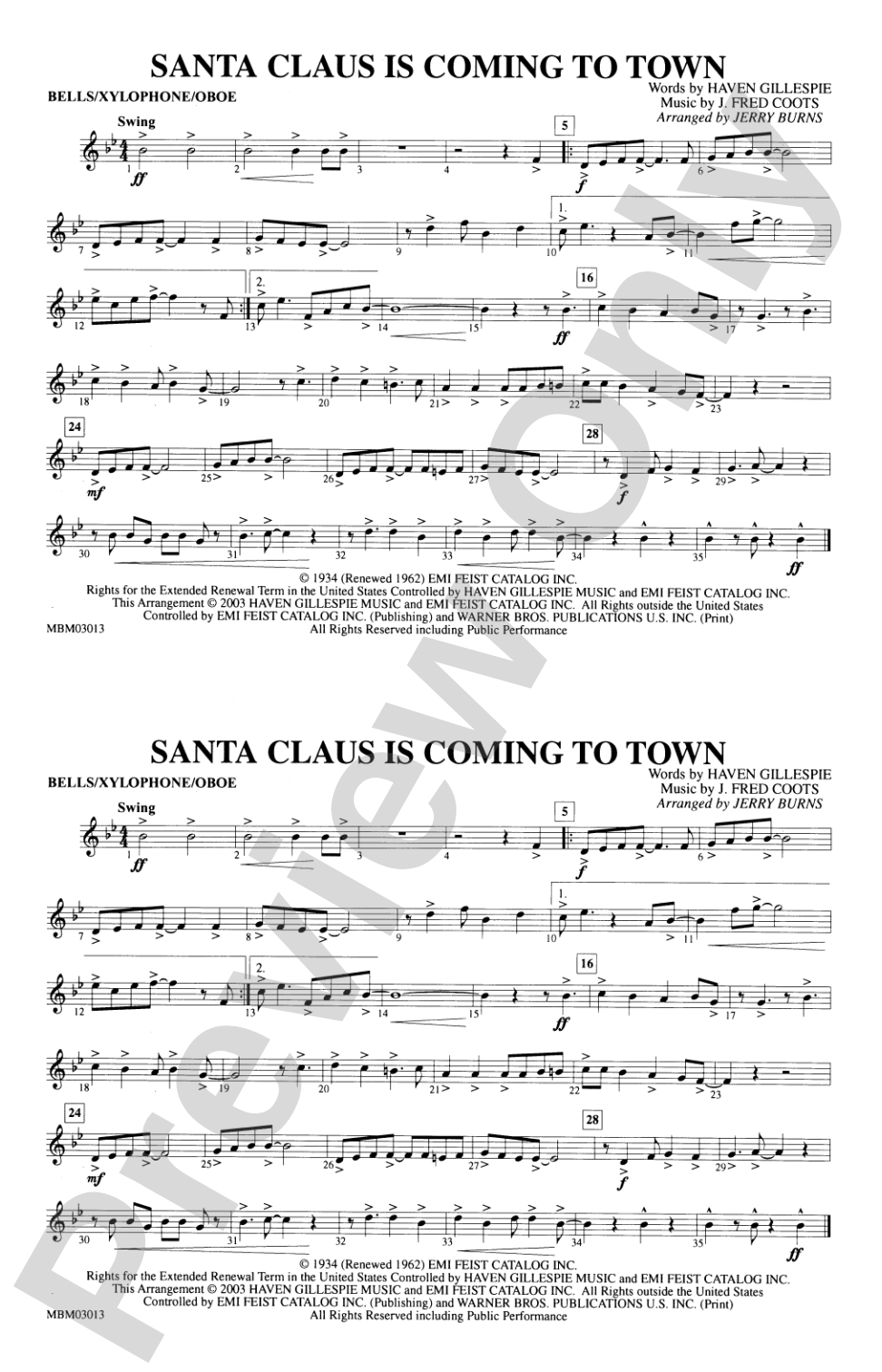 Santa Claus Is Coming to Town: Bells/Xylophone/Oboe