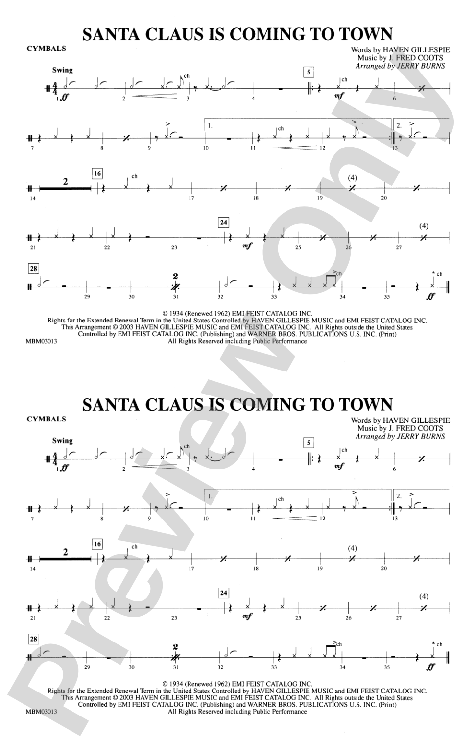 Santa Claus Is Coming to Town: Cymbals