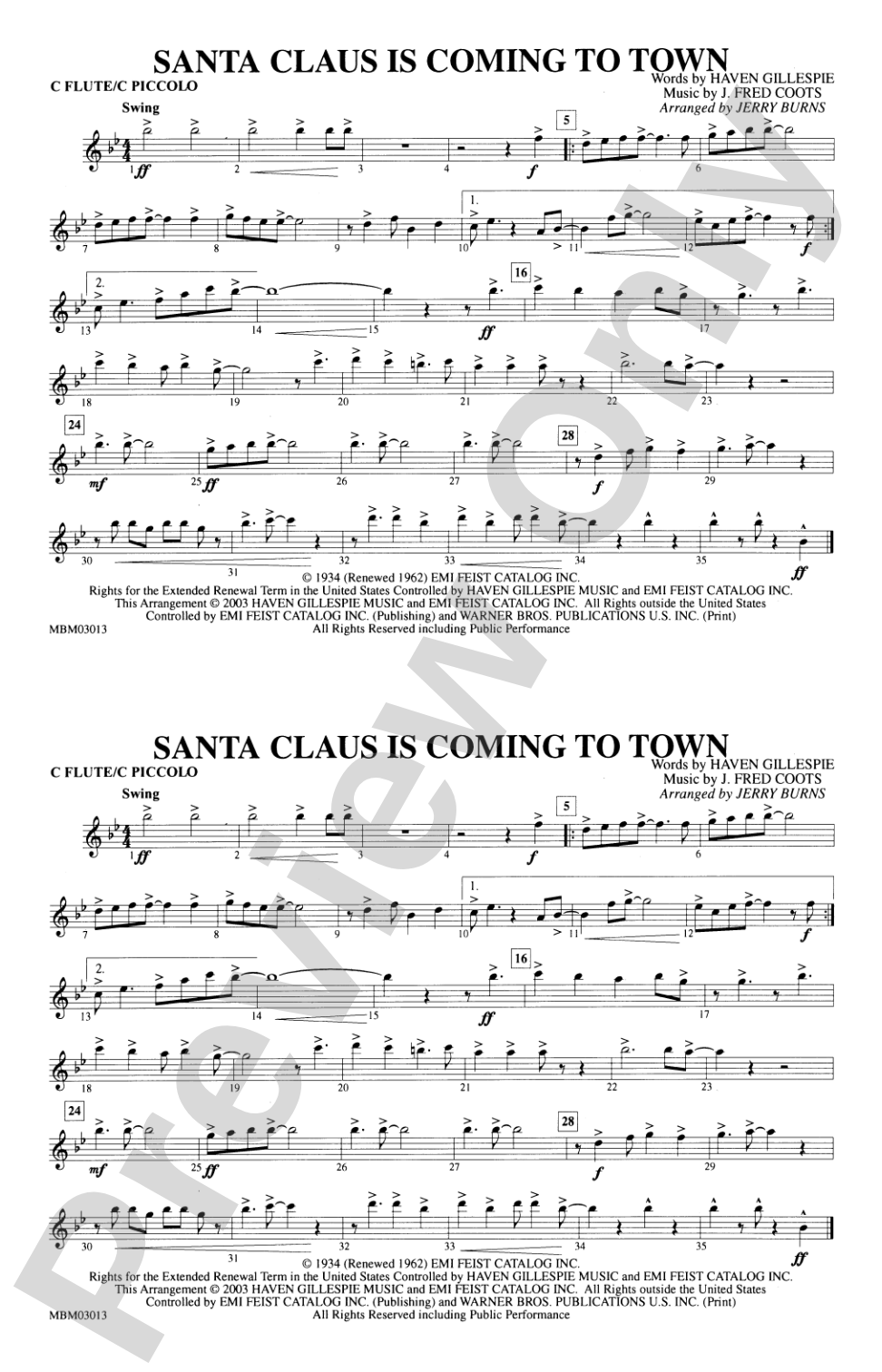 Santa Claus Is Coming to Town: Flute