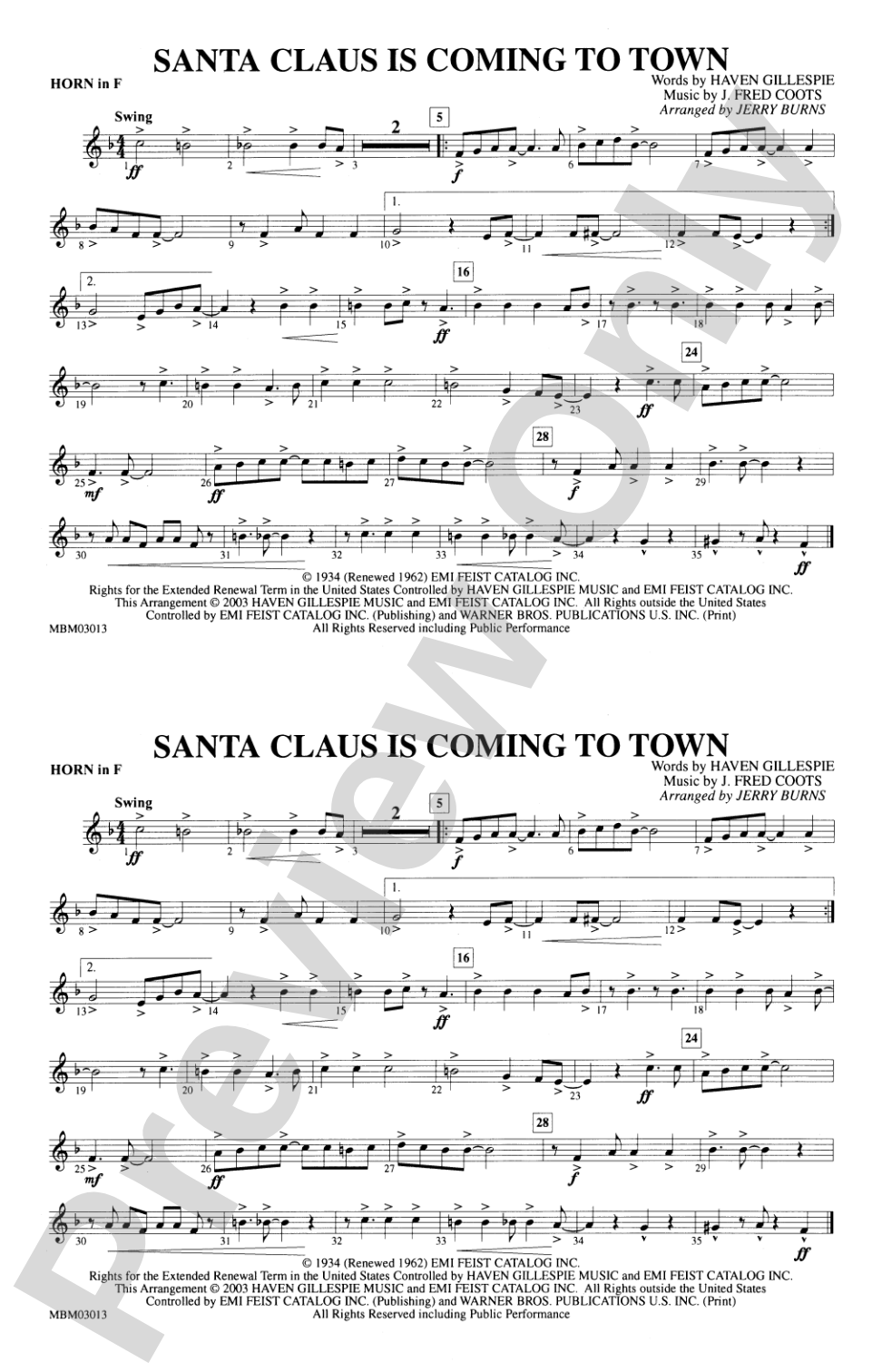 Santa Claus Is Coming to Town: 1st F Horn