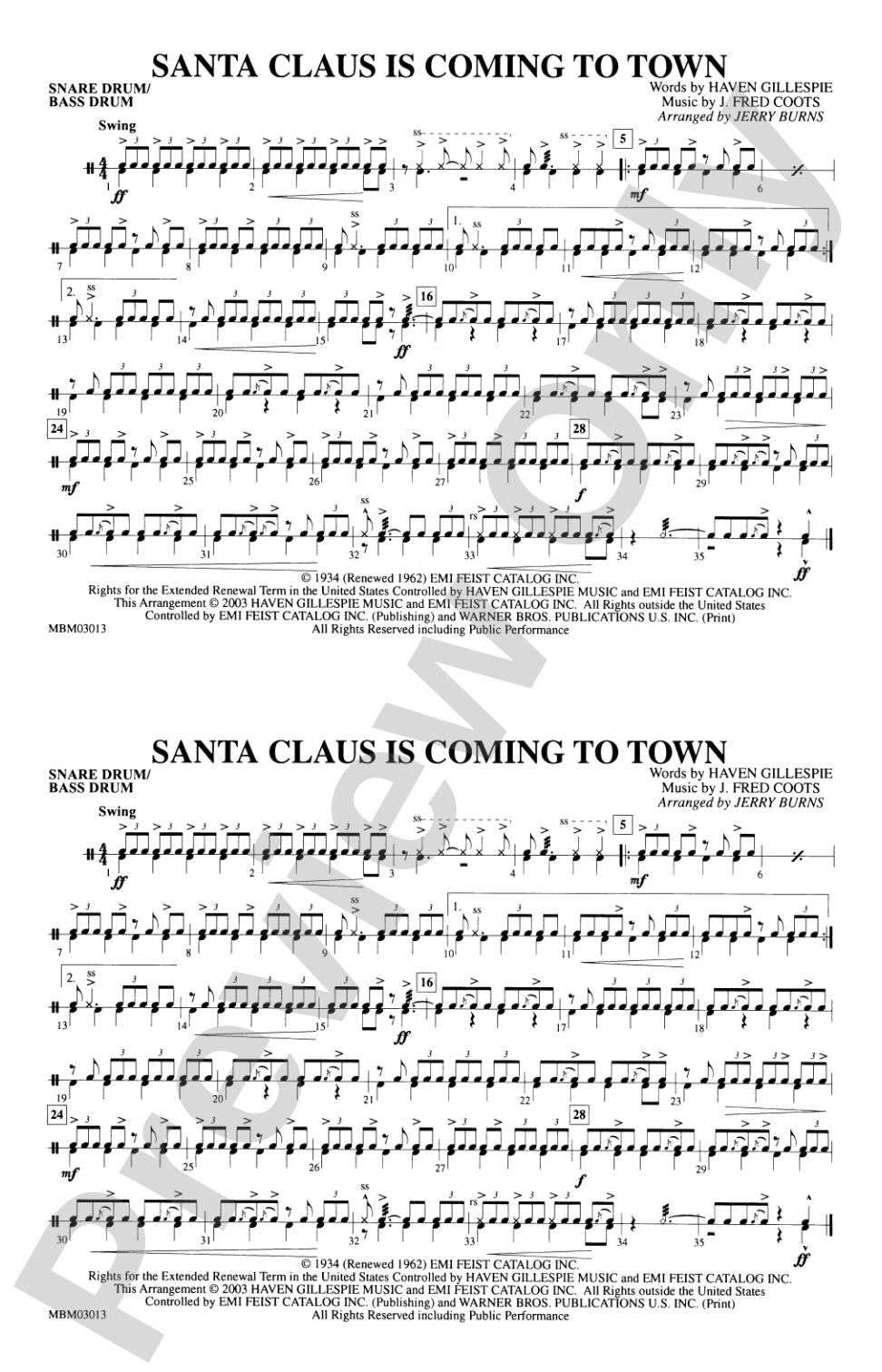 Santa Claus Is Coming to Town: Snare Drum/Bass Drum