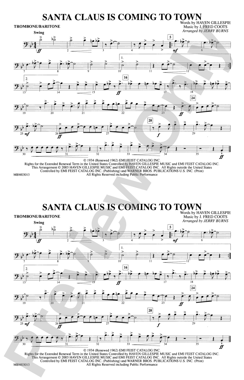 Santa Claus Is Coming to Town: 1st Trombone