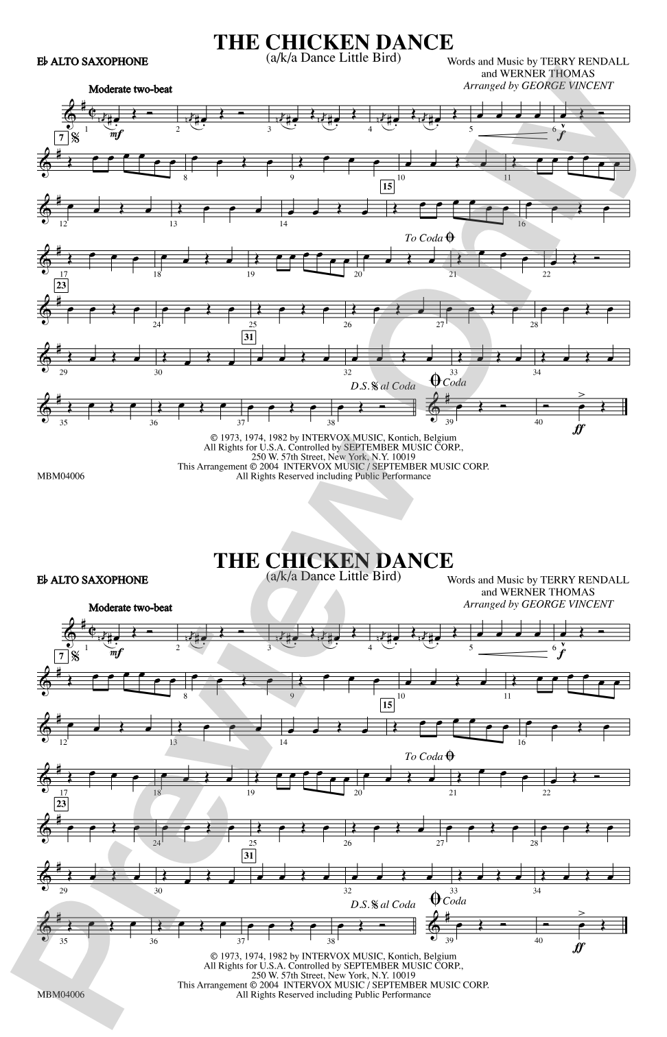 The Chicken Dance: E-flat Alto Saxophone