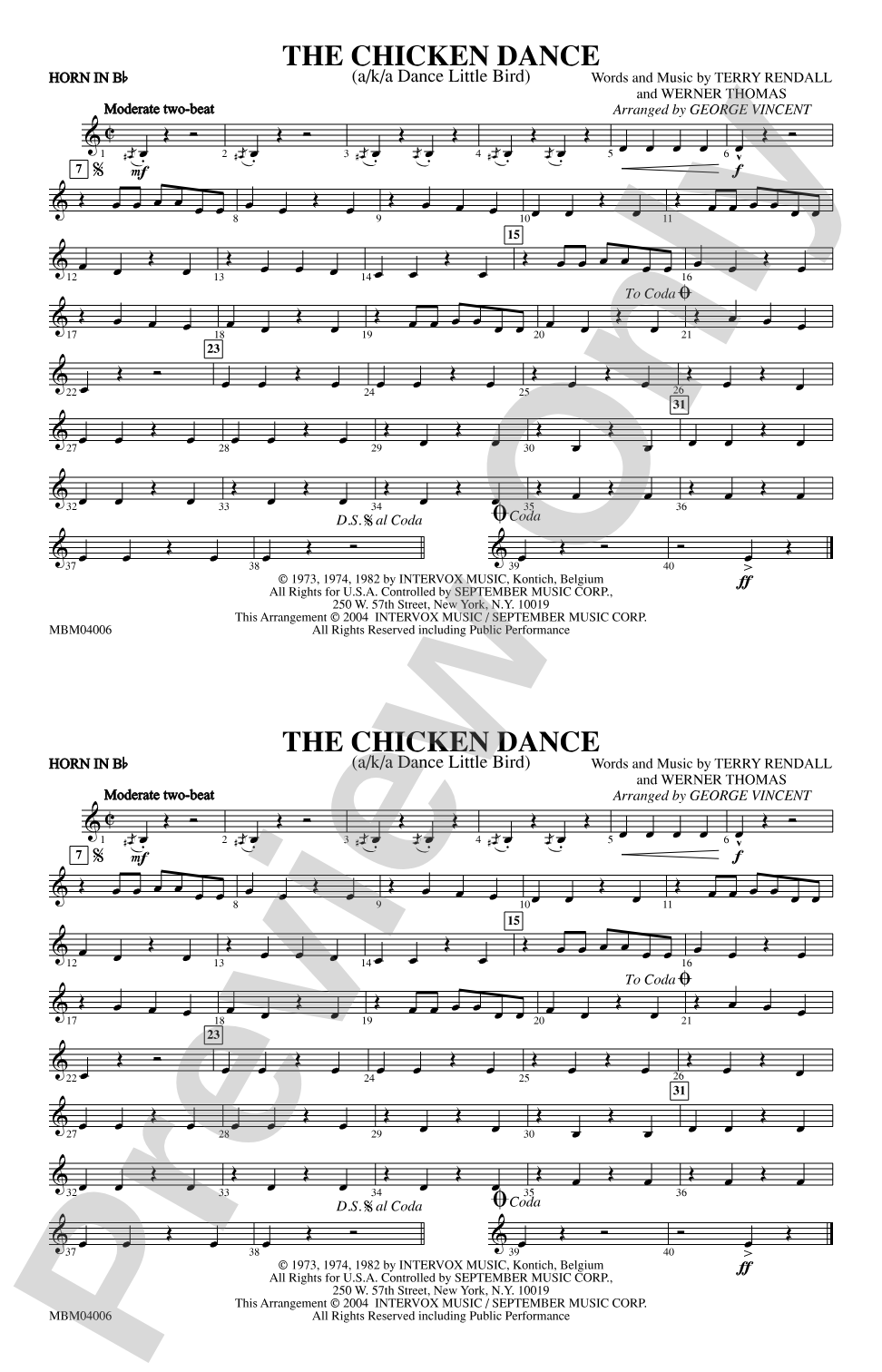The Chicken Dance: Horn in B flat