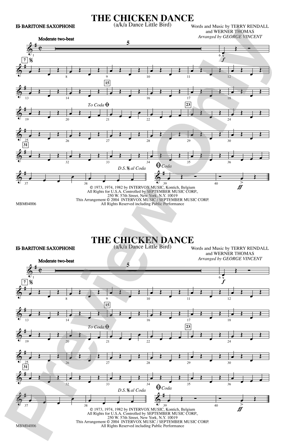 The Chicken Dance: E-flat Baritone Saxophone