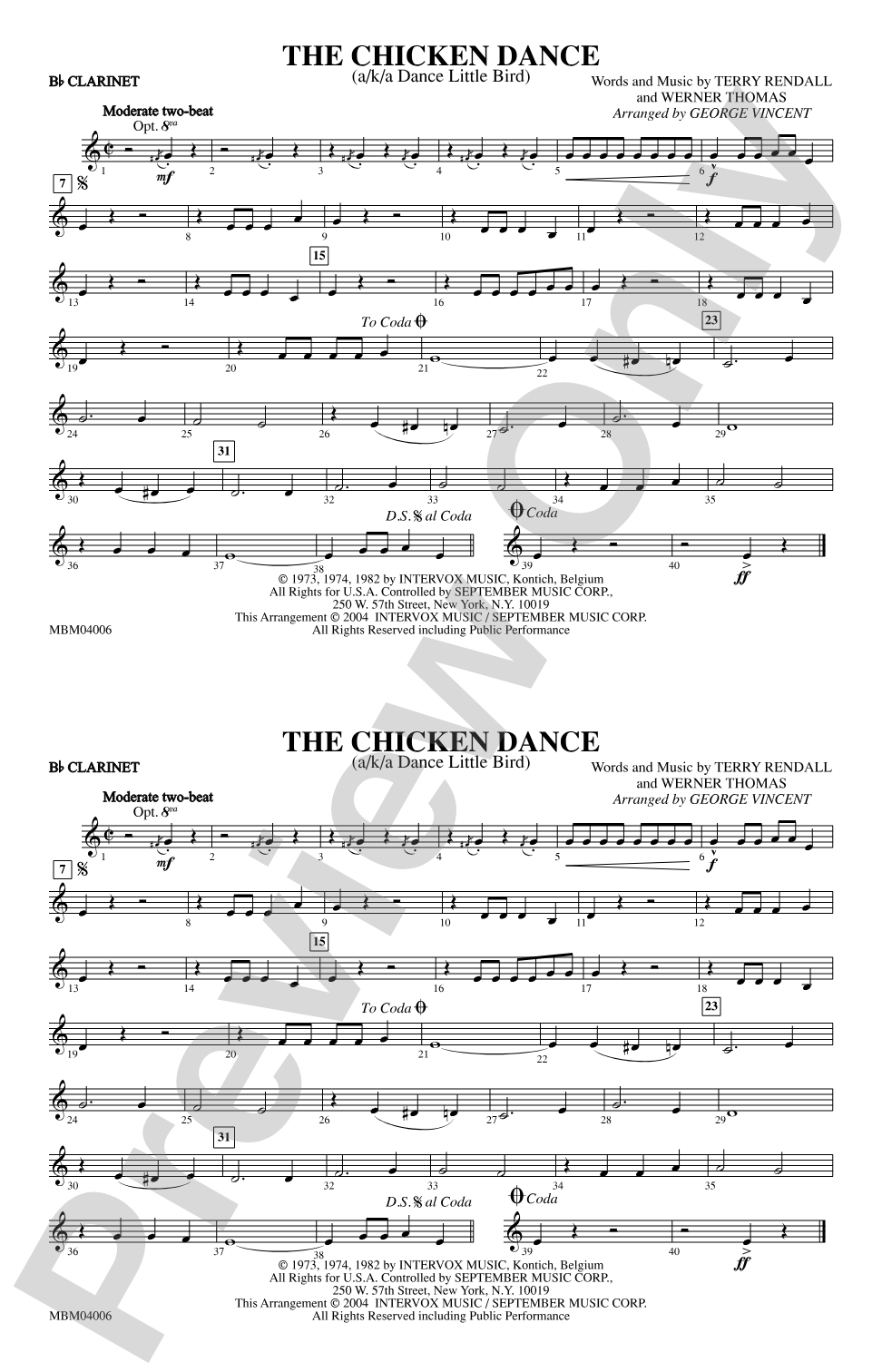 The Chicken Dance: 1st B-flat Clarinet