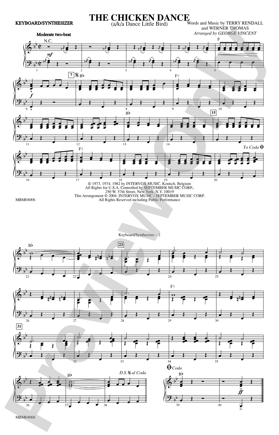 The Chicken Dance: Keyboard/Synthesizer