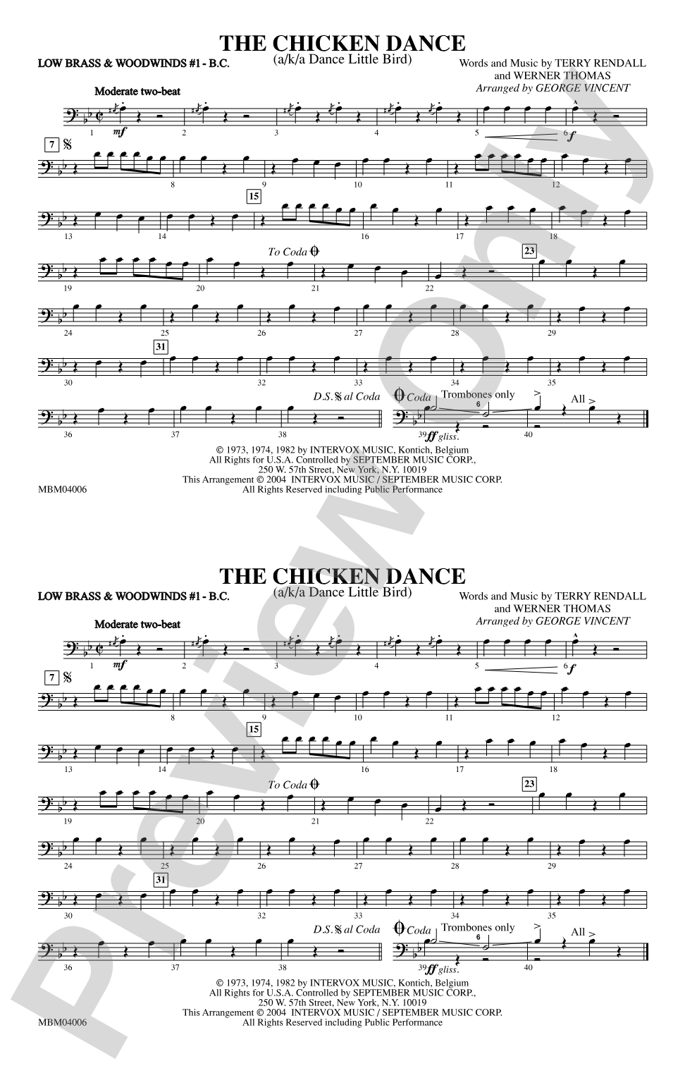 The Chicken Dance: Low Brass & Woodwinds #1 - Bass Clef