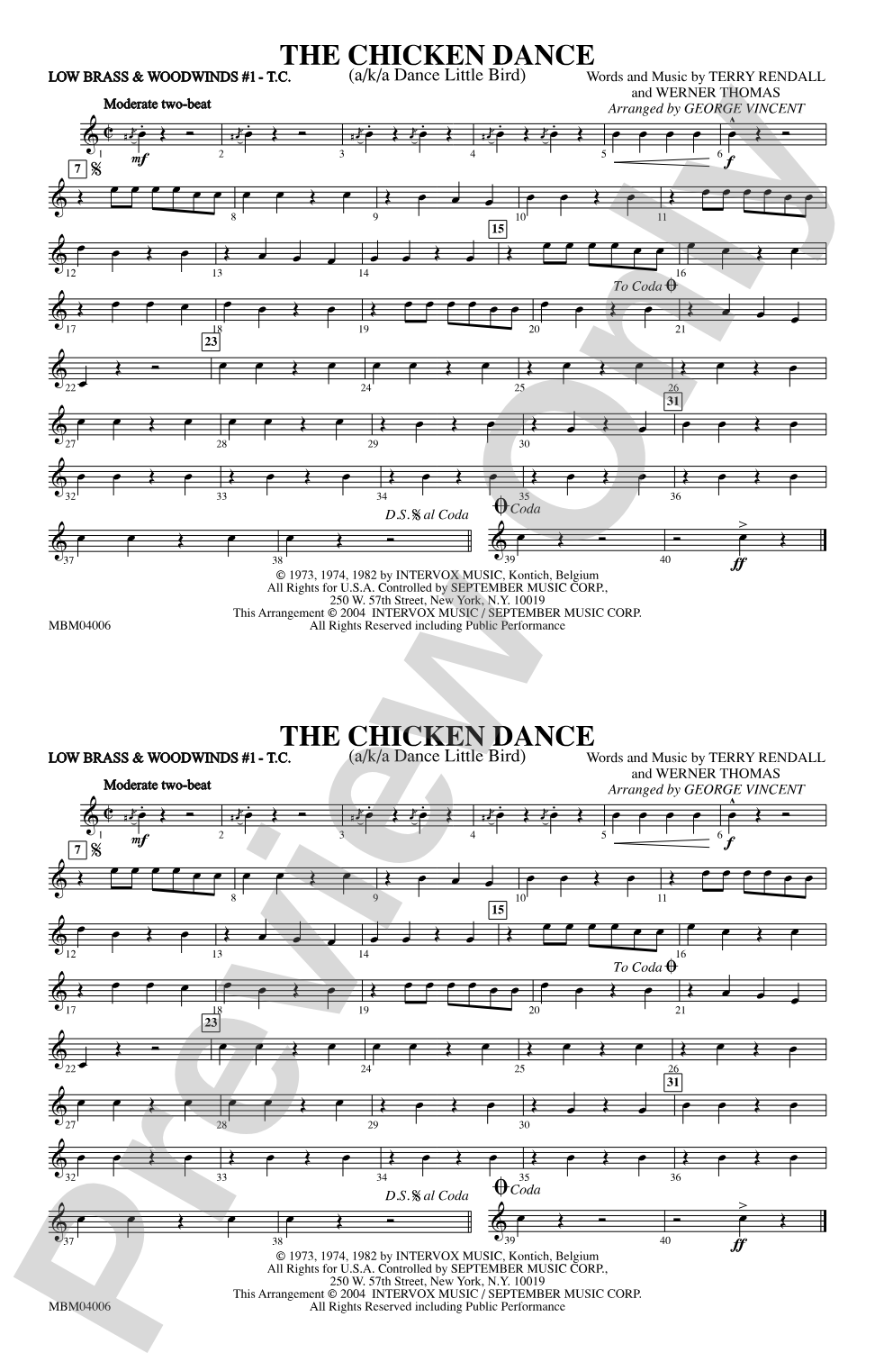 The Chicken Dance: Low Brass & Woodwinds #1 - Treble Clef