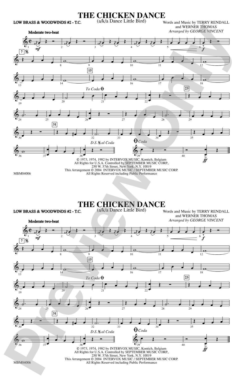 The Chicken Dance: Low Brass & Woodwinds #2 - Treble Clef