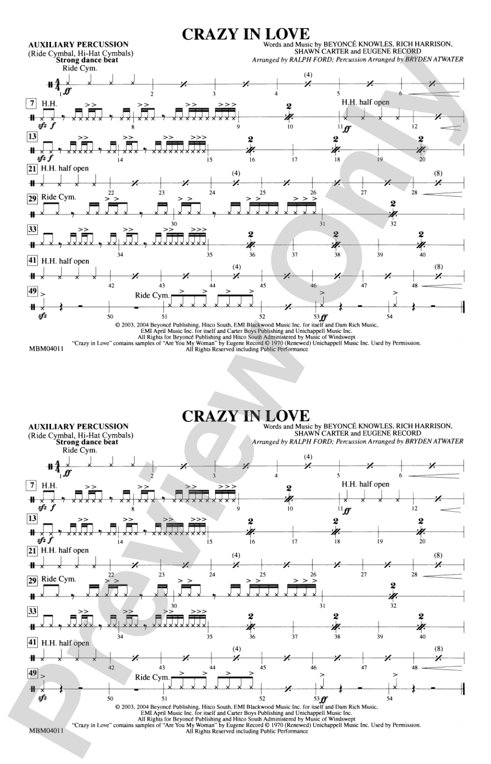 Crazy in Love: Auxiliary Percussion