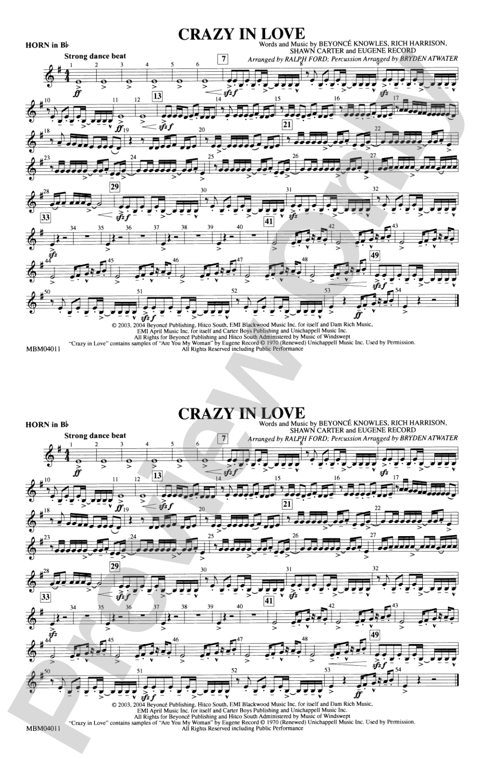 Crazy in Love: Horn in B flat