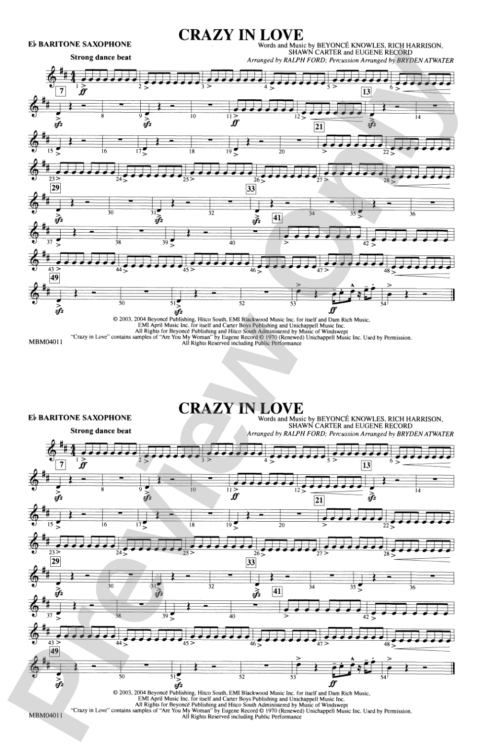 Crazy in Love: E-flat Baritone Saxophone