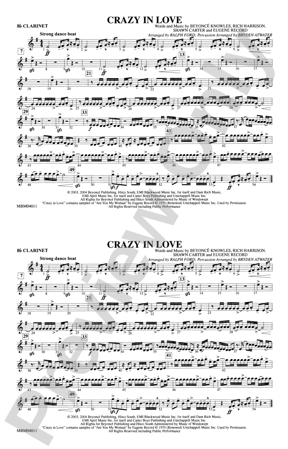 Crazy in Love: 1st B-flat Clarinet
