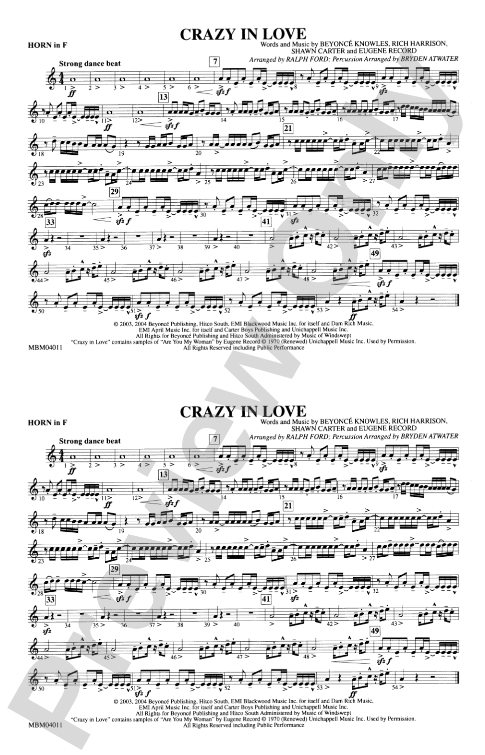 Crazy in Love: 1st F Horn