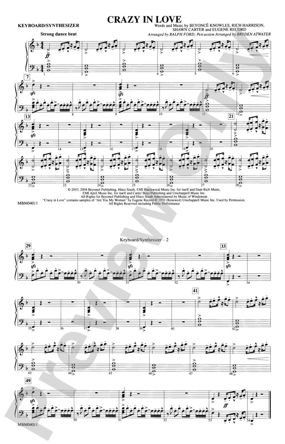Crazy in Love: Keyboard/Synthesizer