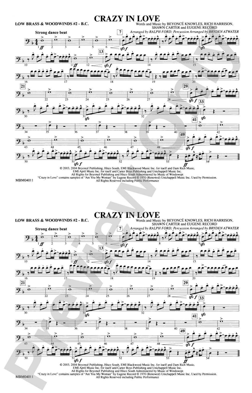 Crazy in Love: Low Brass & Woodwinds #2 - Bass Clef