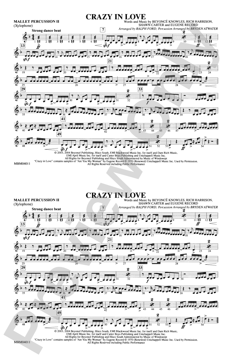 Crazy in Love: 2nd Mallet Percussion