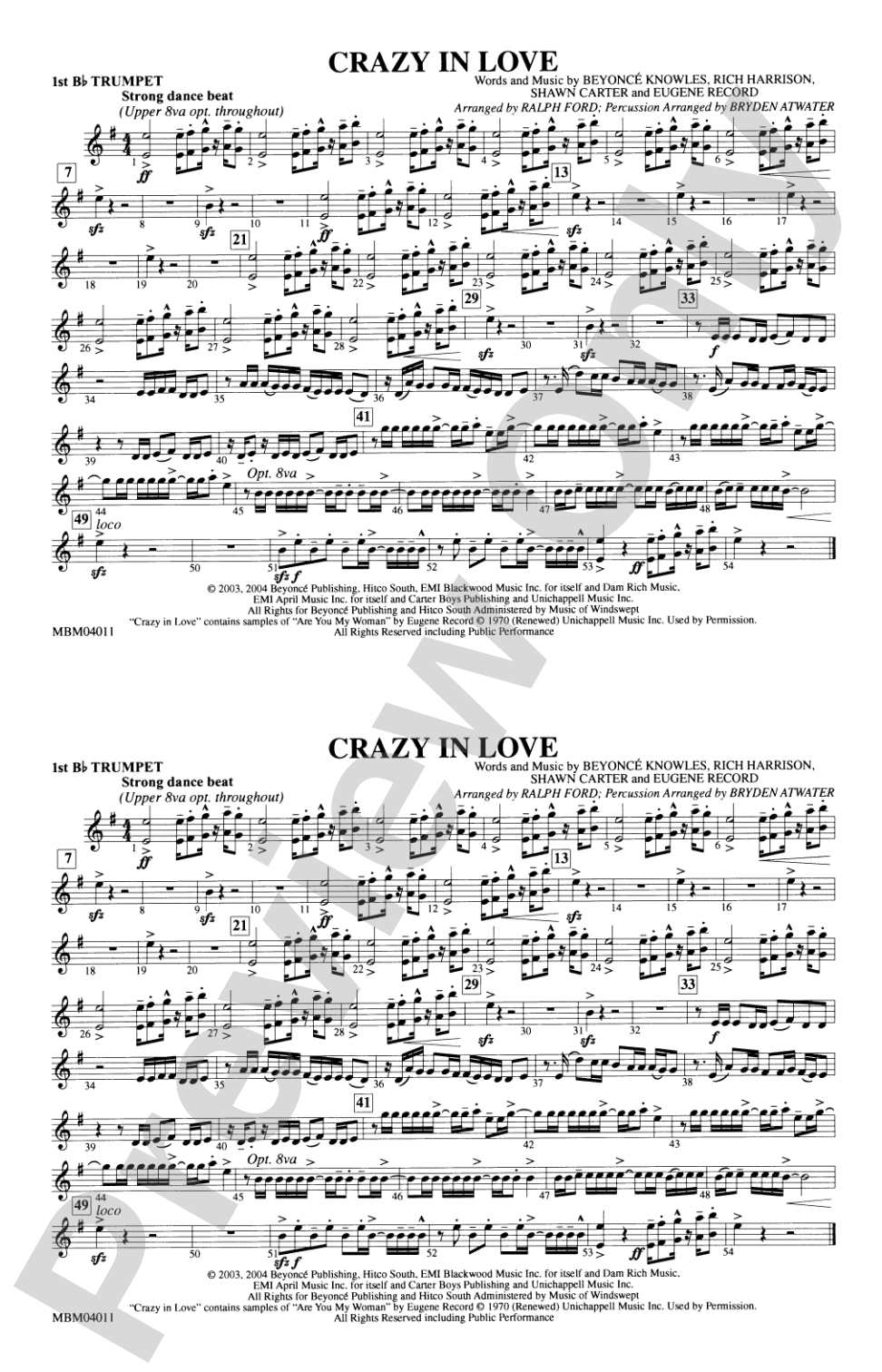 Crazy in Love: 1st B-flat Trumpet