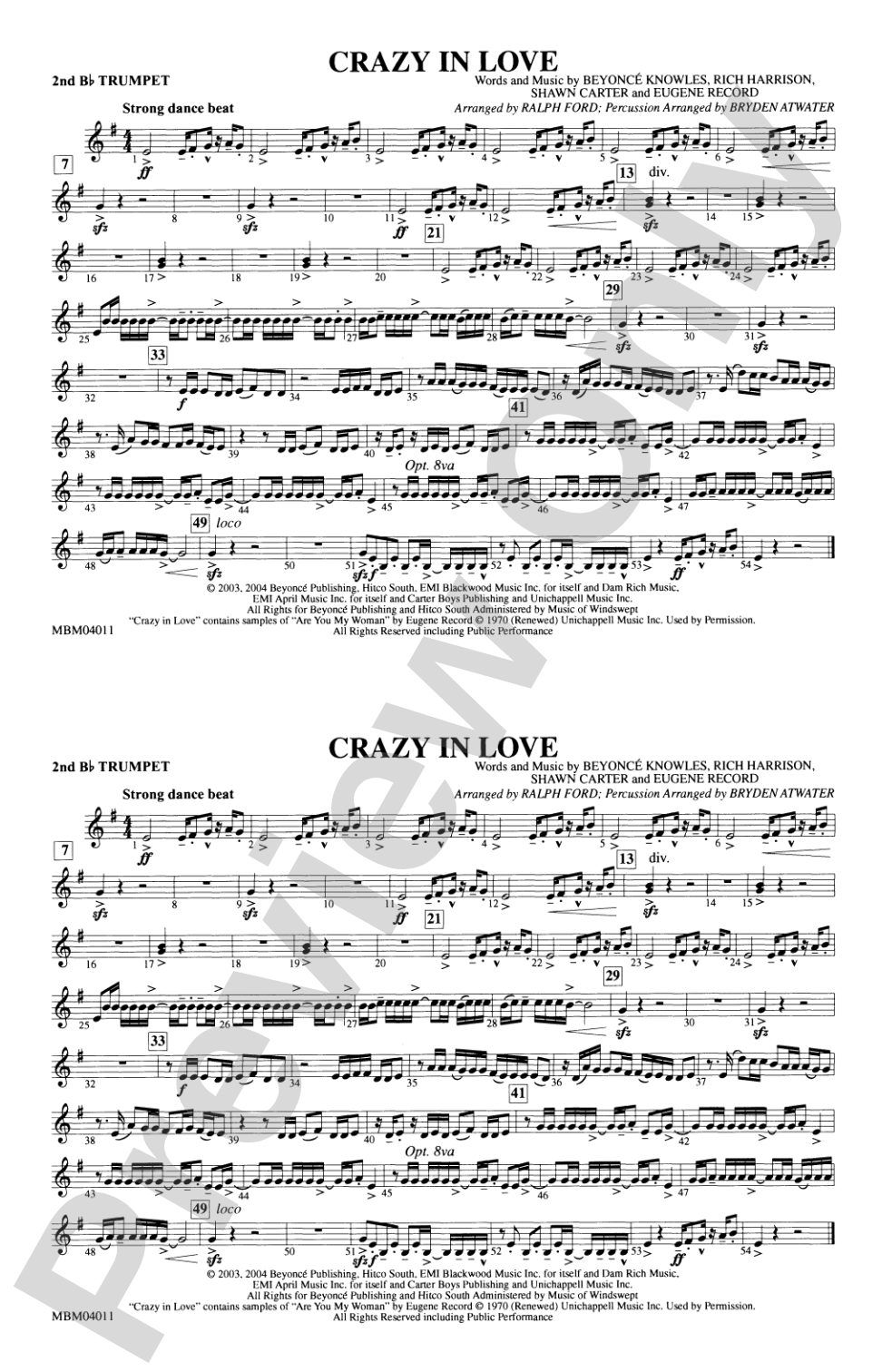 Crazy in Love: 2nd B-flat Trumpet
