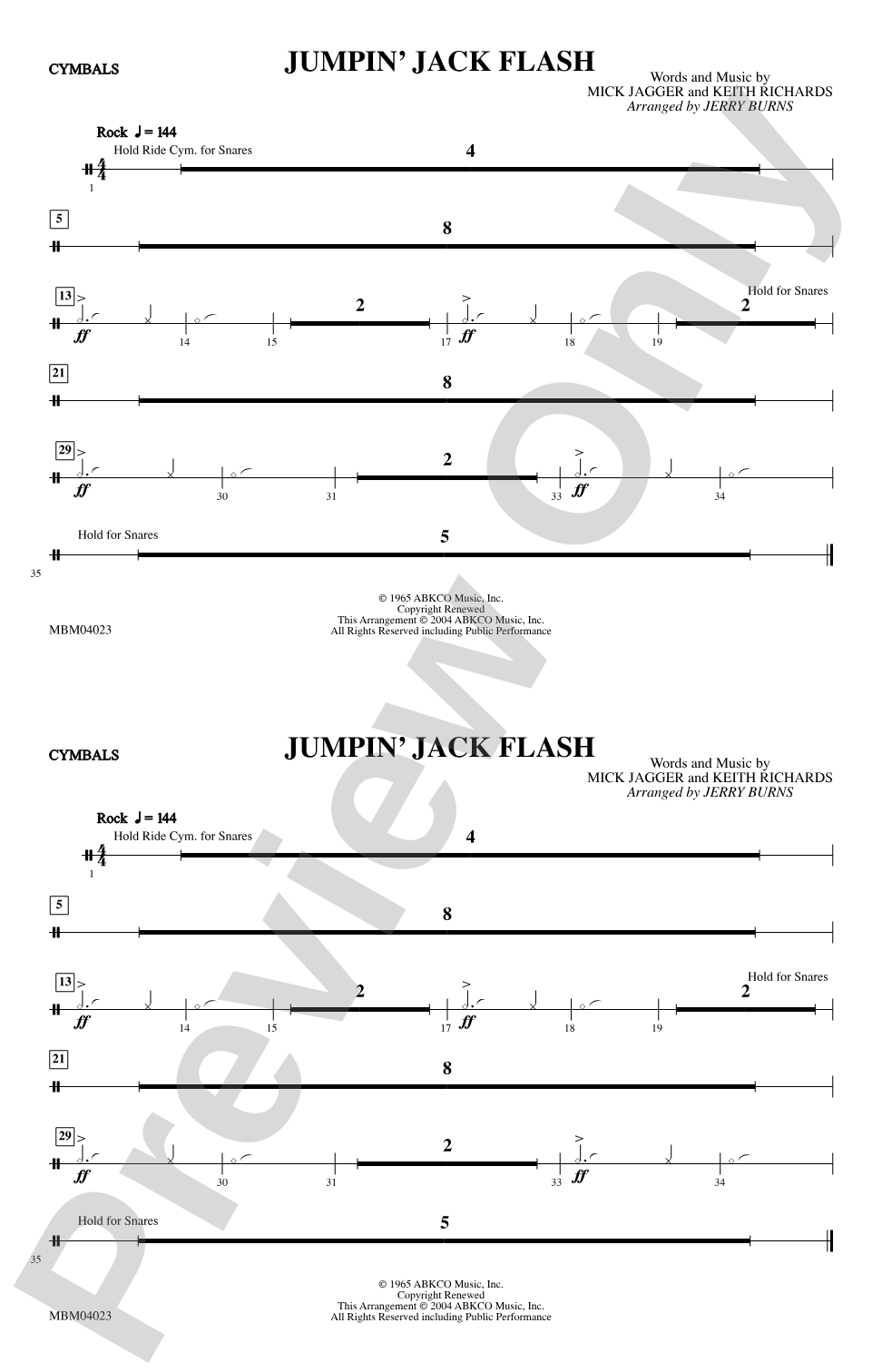 Jumpin' Jack Flash: Cymbals