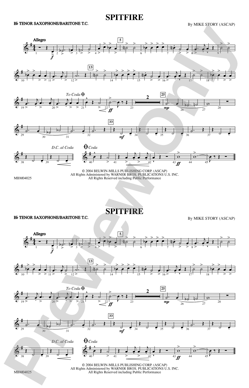 Spitfire: Bb Tenor Saxophone/Bartione Treble Clef