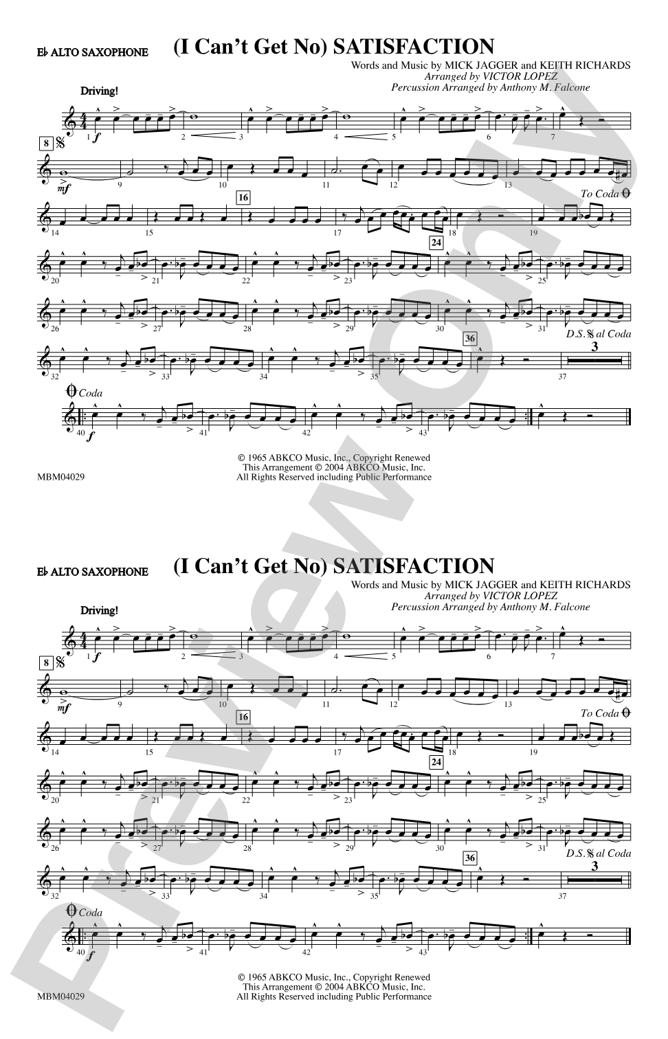 (I Can't Get No) Satisfaction: E-flat Alto Saxophone