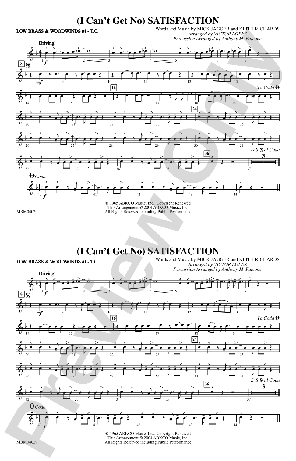 (I Can't Get No) Satisfaction: Low Brass & Woodwinds #1 - Treble Clef