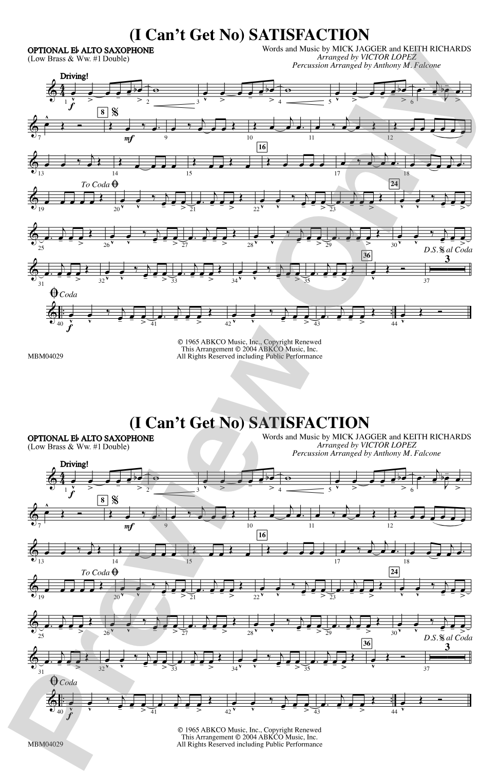 (I Can't Get No) Satisfaction: Optional Alto Sax