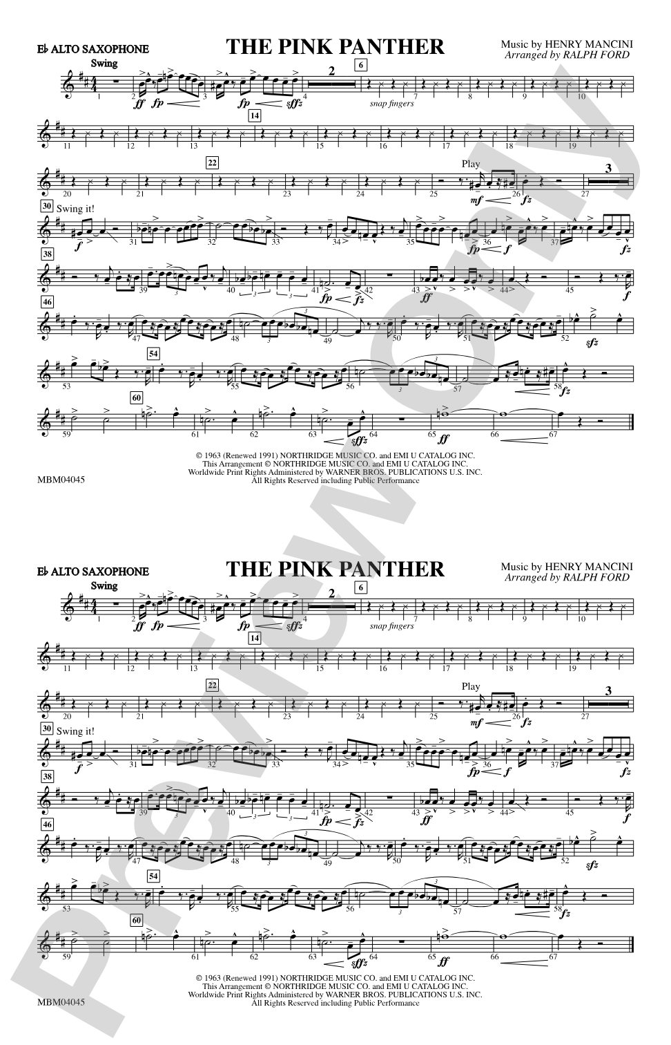 The Pink Panther: E-flat Alto Saxophone