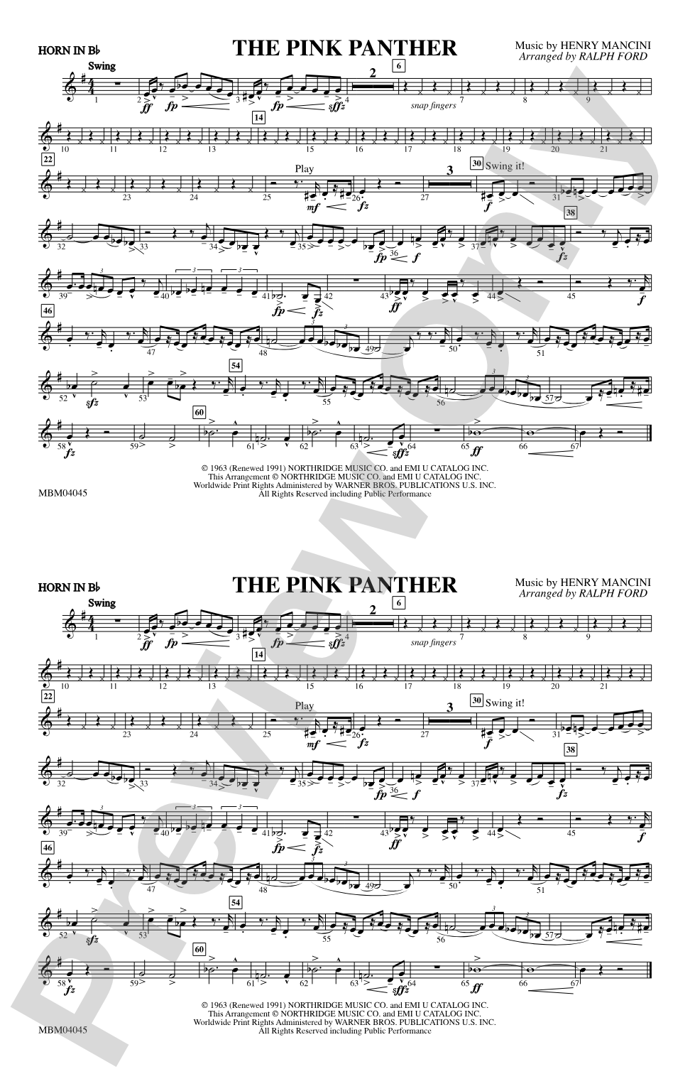 The Pink Panther: Horn in B flat