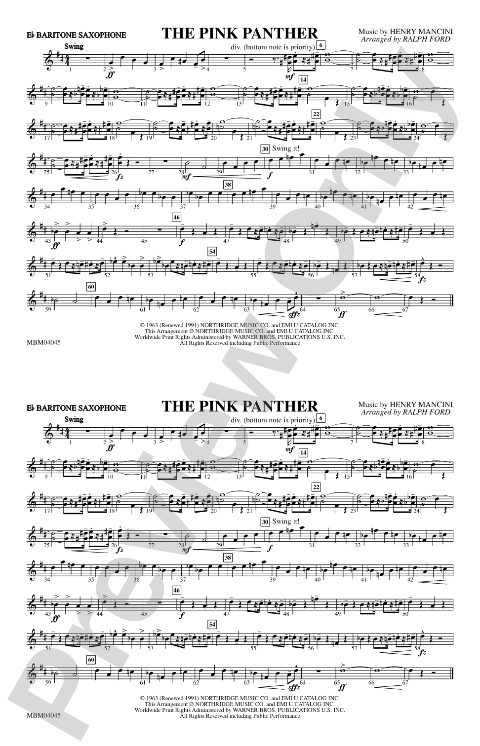 The Pink Panther: E-flat Baritone Saxophone