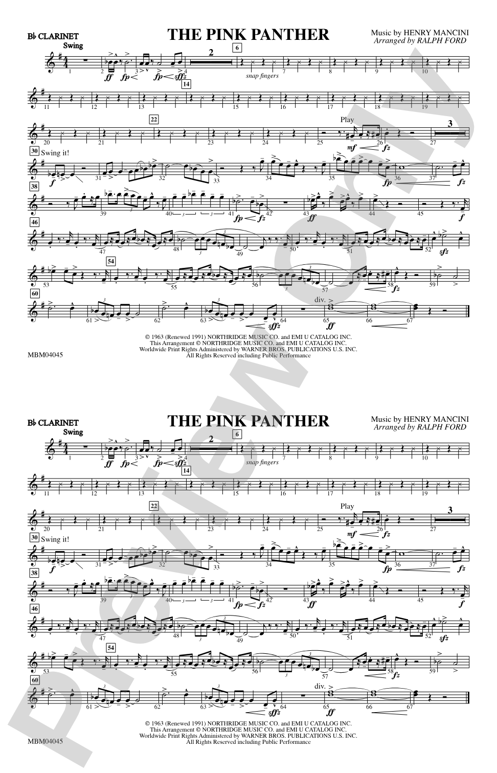 The Pink Panther: 1st B-flat Clarinet