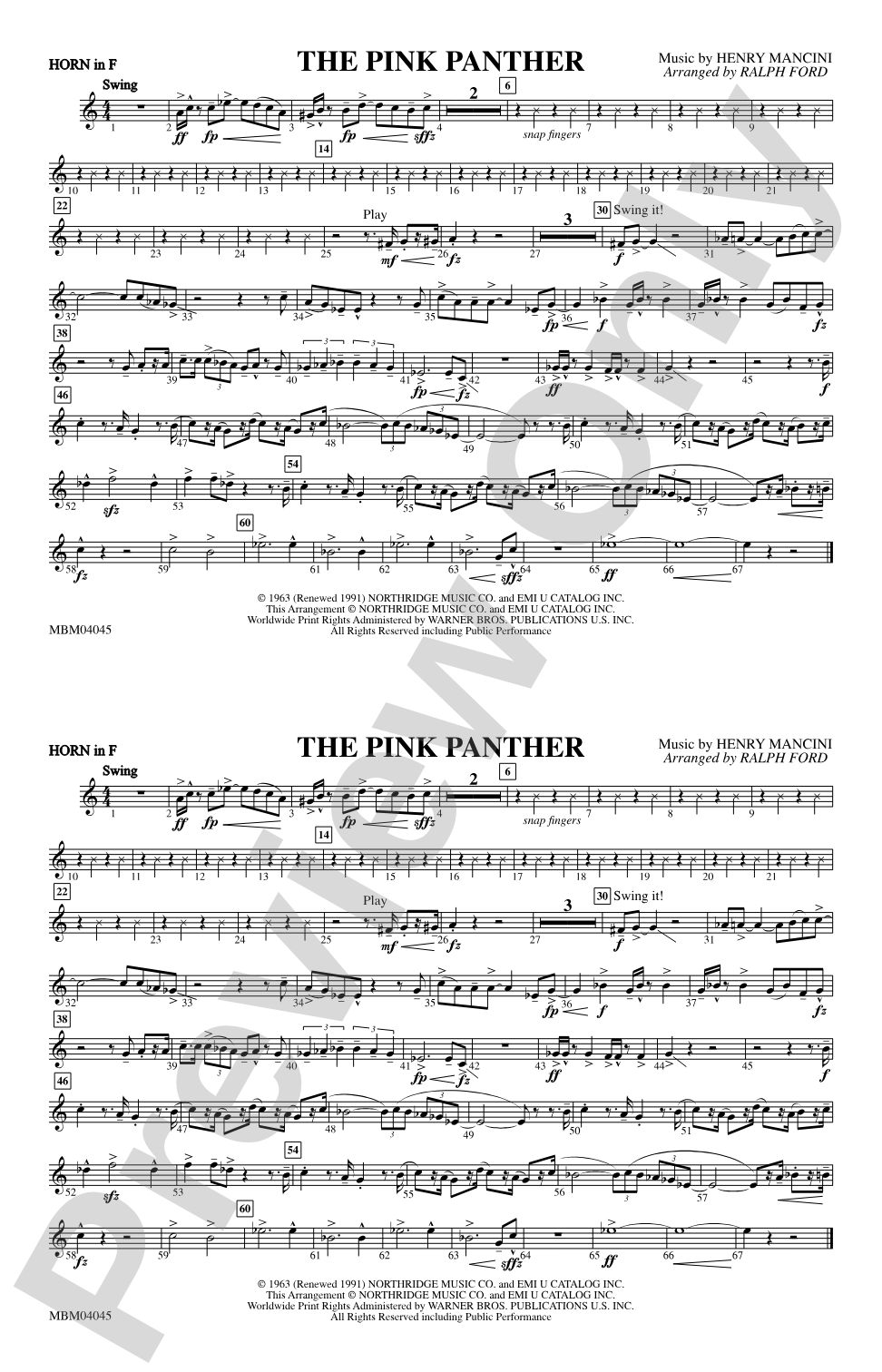 The Pink Panther: 1st F Horn