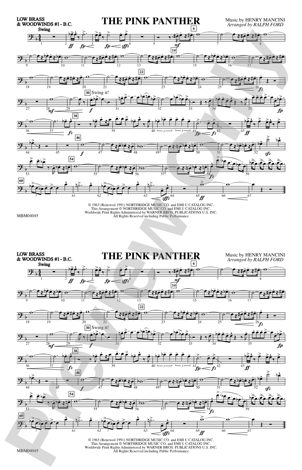 The Pink Panther: Low Brass & Woodwinds #1 - Bass Clef
