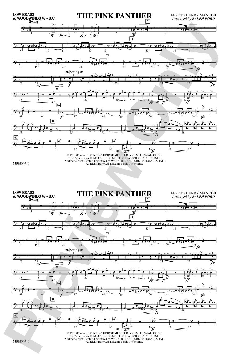 The Pink Panther: Low Brass & Woodwinds #2 - Bass Clef
