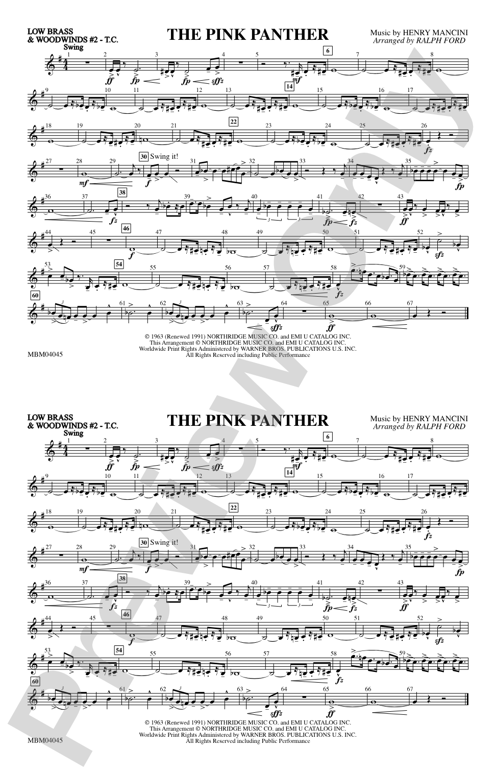 The Pink Panther: Low Brass & Woodwinds #2 - Treble Clef