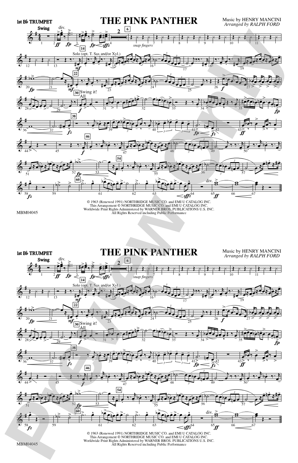 The Pink Panther: 1st B-flat Trumpet